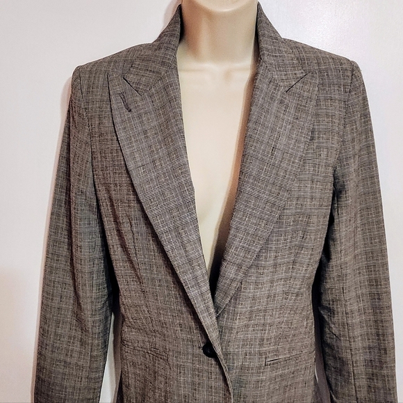 Norma Kamali Glen Plaid Blazer Jacket Black White Size 4 - Picture 3 of 12